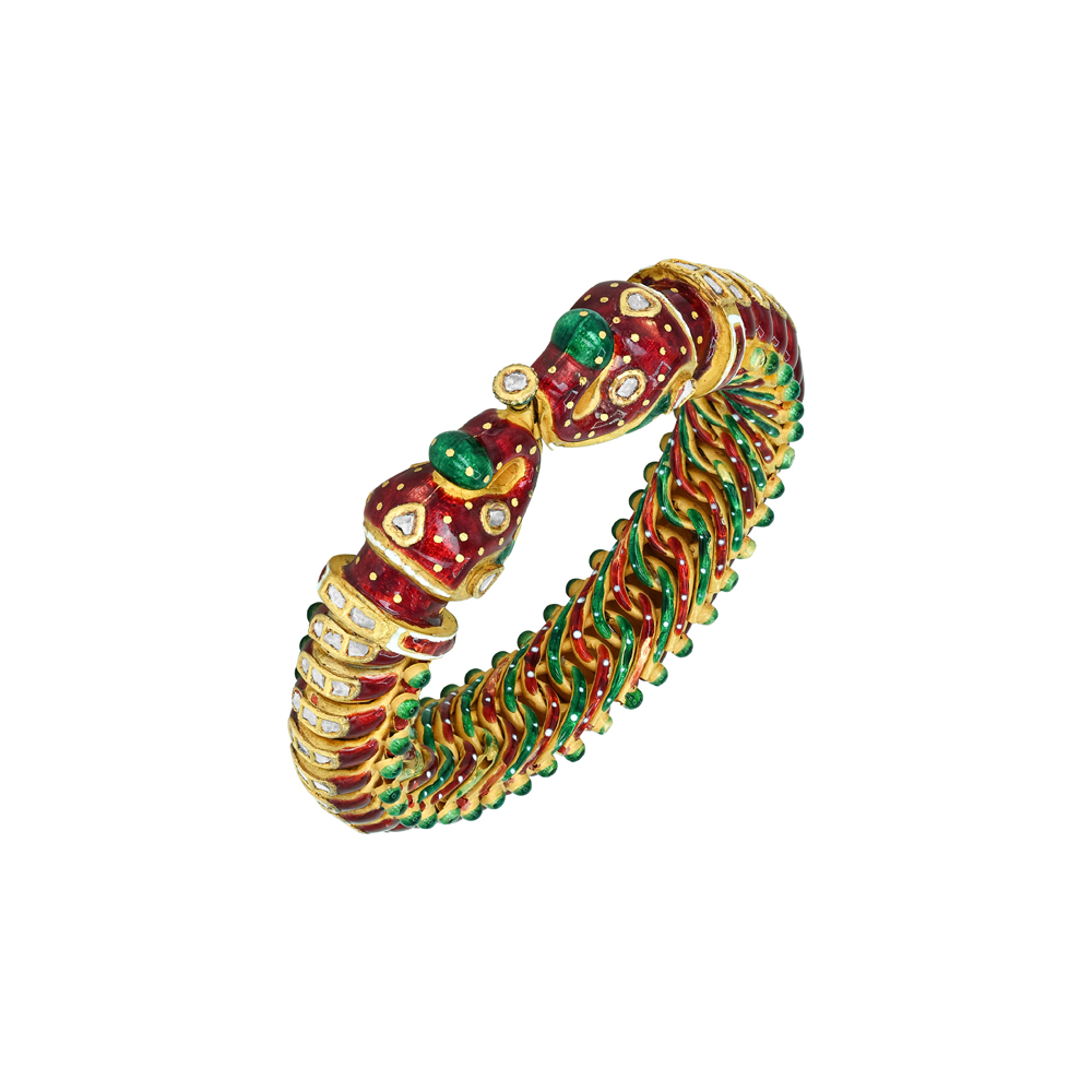 Polki Bracelet with Red-Green Enamel